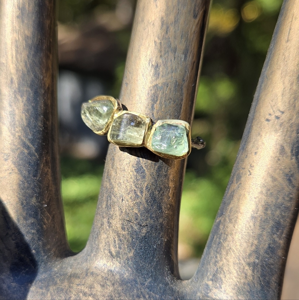Tourmaline Natural Gemstones Sterling Rhodium & Gold Ring Sz8 - Picture 3 of 10